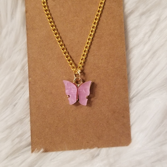 Pink Butterfly Necklace 18inches - Picture 14 of 16